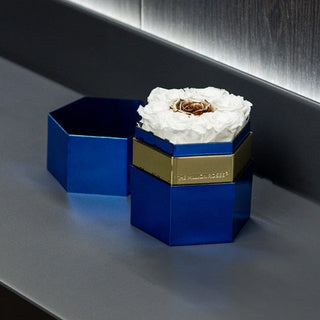 One in a Million™ Mirror Blue Hexagon Box | White & Gold Roses - Hidden Candles