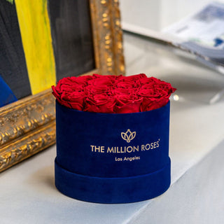 Classic Royal Blue Suede Box | Red Roses - Hidden Candles