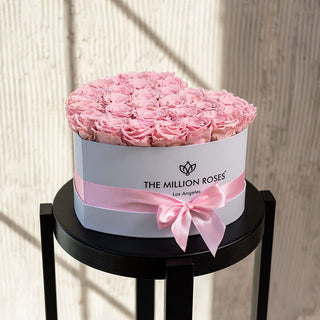 Heart White Box | Light Pink Roses - Hidden Candles