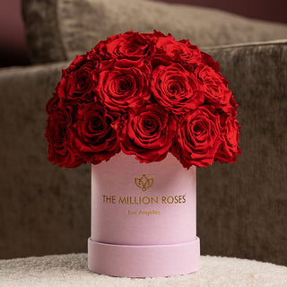 Basic Light Pink Suede Superdome Box | Red Roses - Hidden Candles