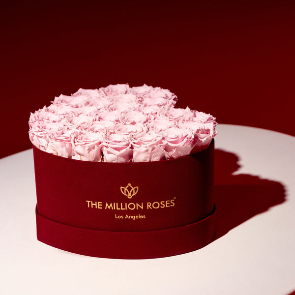 Heart Bordeaux Suede Box | Light Pink Roses - Hidden Candles