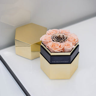 One in a Million™ Mirror Gold Hexagon Box | Peach & Gold Roses - Hidden Candles
