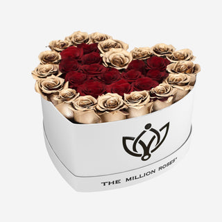 Heart White Box | 24K Gold & Red Roses - Hidden Candles