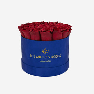 Classic Royal Blue Suede Box | Red Roses - Hidden Candles