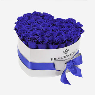 Heart White Box | Royal Blue Roses - Hidden Candles