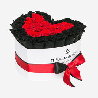 Heart White Box | Black & Red Roses - Hidden Candles