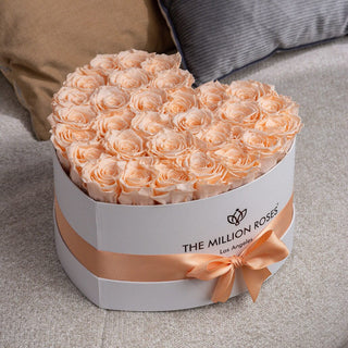Heart White Box | Peach Roses - Hidden Candles