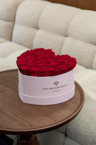 Heart Light Pink Suede Box | Red Roses - Hidden Candles