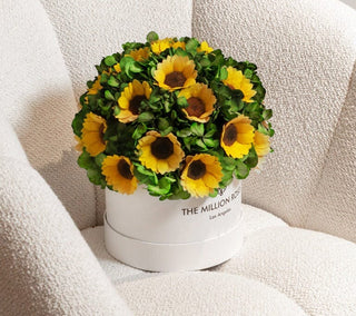 Classic White Box | Green Hydrangeas & Sunflowers - Hidden Candles