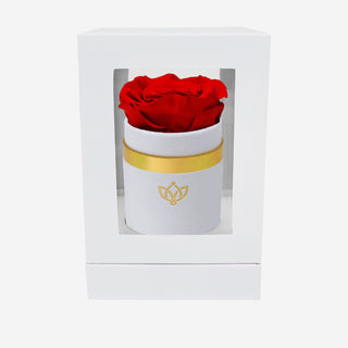 Single White Suede Box | Red Rose - Hidden Candles