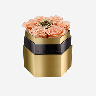 One in a Million™ Mirror Gold Hexagon Box | Peach & Gold Roses - Hidden Candles