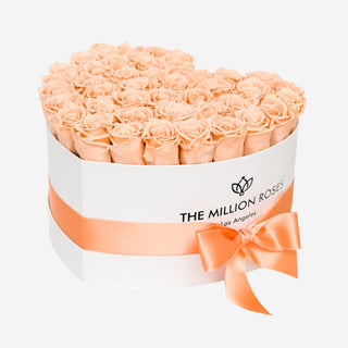 Heart White Box | Peach Roses - Hidden Candles