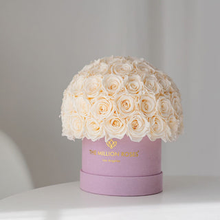 Classic Light Pink Suede Superdome Box | White Roses - Hidden Candles