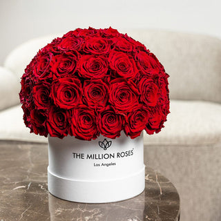 Classic White Superdome Box | Red Roses - Hidden Candles
