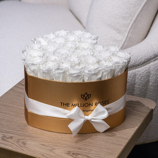 Heart Gold Box | White Roses - Hidden Candles