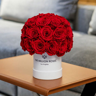 Basic White Superdome Box | Red Roses - Hidden Candles