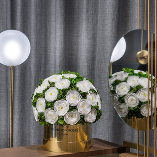 Classic Mirror Gold Box | White Persian Buttercups & Green Hydrangeas - Hidden Candles