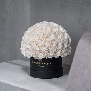 Classic Black Superdome Box | White Roses - Hidden Candles