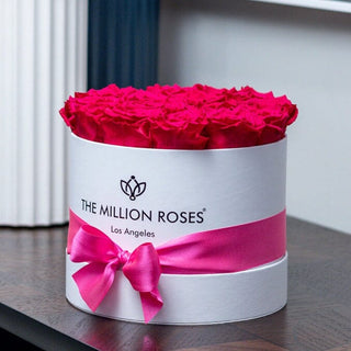 Classic White Box | Hot Pink Roses - Hidden Candles