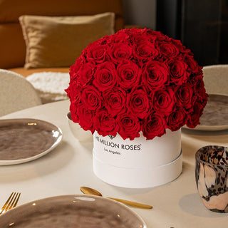 Classic White Superdome Box | Red Roses - Hidden Candles