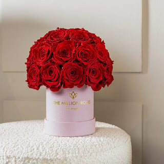 Basic Light Pink Suede Superdome Box | Red Roses - Hidden Candles