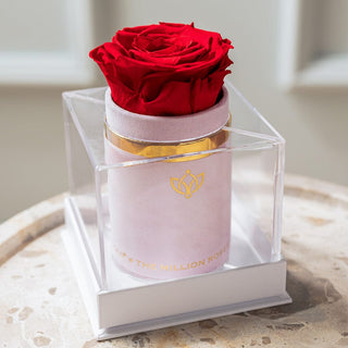 Single Light Pink Suede Box | Red Rose - Hidden Candles