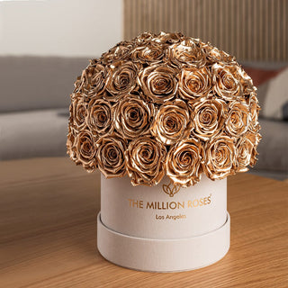 Classic Beige Suede Superdome Box | Gold Roses - Hidden Candles