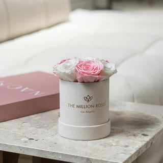 Basic Beige Suede Box | Light Pink & White Roses - Hidden Candles