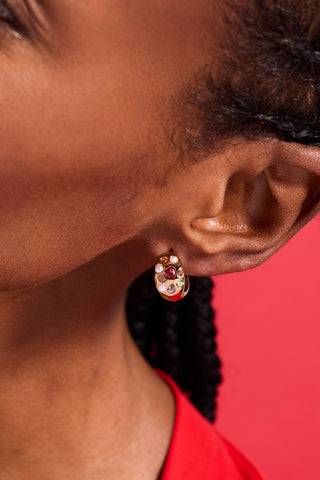 Gemstone Puffy Huggie Hoop Earrings - Hidden Candles