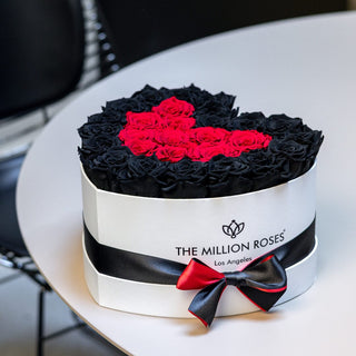 Heart White Box | Black & Red Roses - Hidden Candles