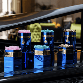 One in a Million™ Mirror Blue Hexagon Box | White & Gold Roses - Hidden Candles