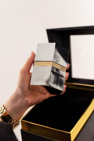 One in a Million™ Mirror Silver Hexagon Box | Smoky Blue & Silver Roses - Hidden Candles