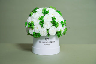 Classic White Box | White Persian Buttercups & Green Hydrangeas - Hidden Candles
