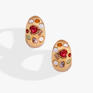 Gemstone Puffy Huggie Hoop Earrings - Hidden Candles