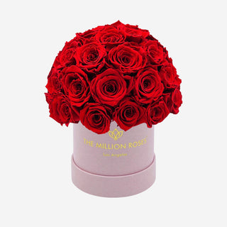Basic Light Pink Suede Superdome Box | Red Roses - Hidden Candles