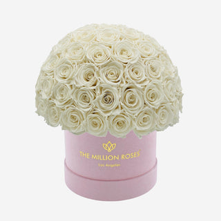 Classic Light Pink Suede Superdome Box | White Roses - Hidden Candles