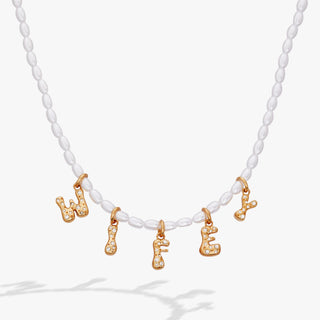 'Wifey' Bubble And Beaded Pearl Necklace - Hidden Candles