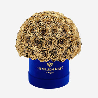 Classic Royal Blue Suede Superdome Box | Gold Roses - Hidden Candles