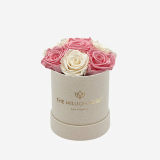 Basic Beige Suede Box | Light Pink & White Roses - Hidden Candles