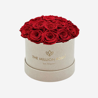 Classic Beige Suede Dome Box | Red Roses - Hidden Candles