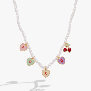 Sweethearts® ‘XOXO’ Heart Charm Pearl Beaded Necklace - Hidden Candles